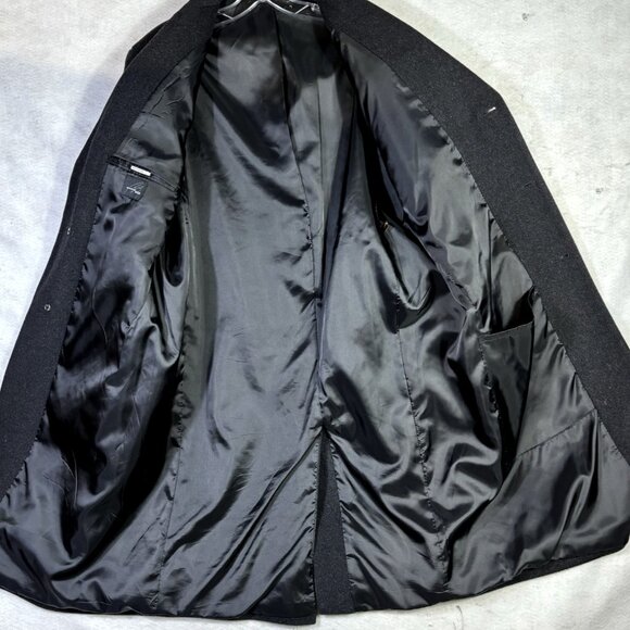 Bill Blass Mens Dress Wool Overcoat 42S Black Trench Top Coat K1230 - Picture 9 of 10